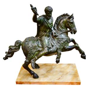 Scultura In Bronzo Raffigurante Imperatore Romano a Cavallo - Italia Fine XIX Secolo